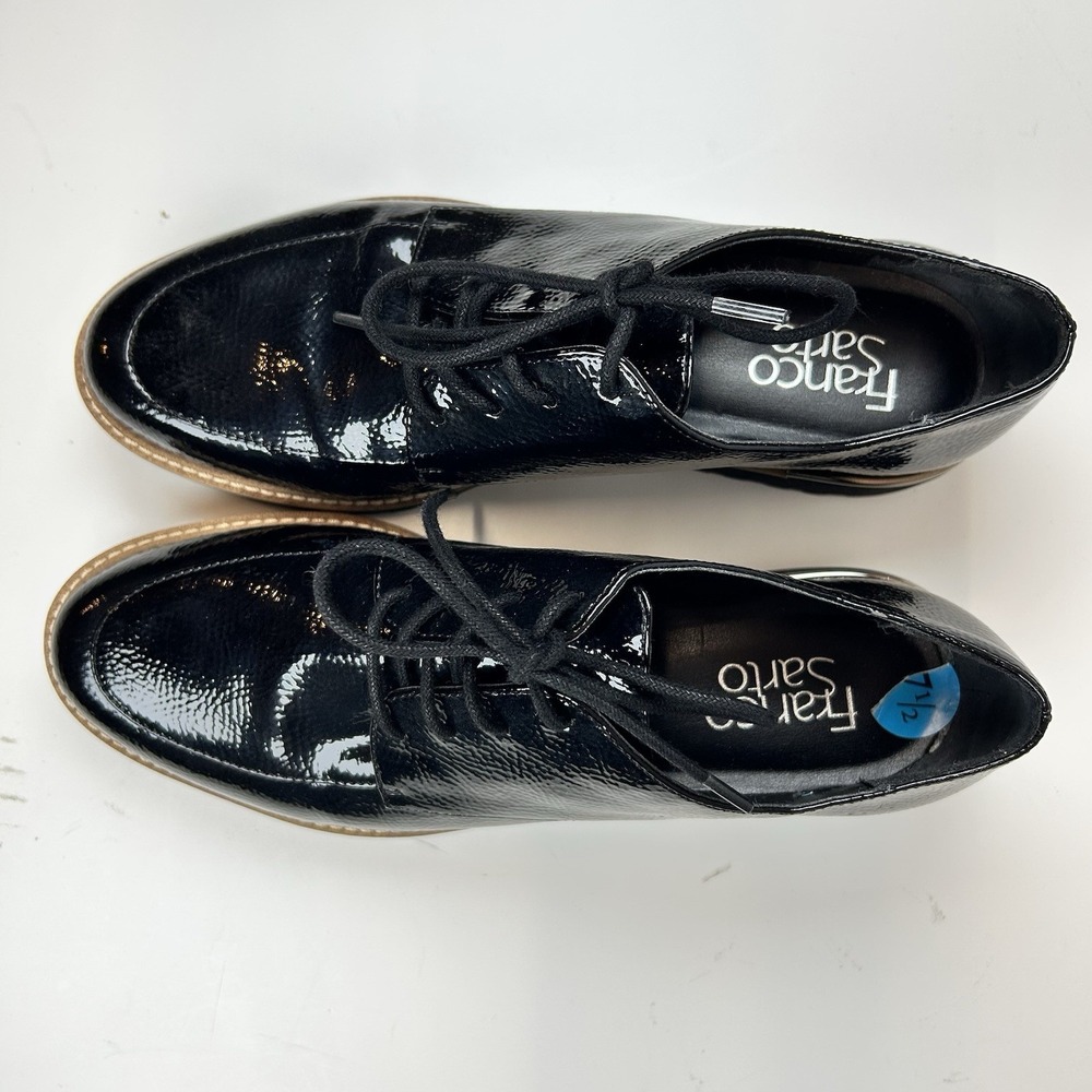 Franco Sarto Charles Shoe 7.5 M Lug Sole Derby Oxford Black Faux Patent Comfort - Picture 3 of 9
